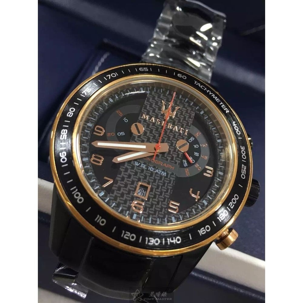 MASERATI:手錶,型號:R8873610002,男錶46mm黑錶殼黑玫瑰金色錶面精鋼錶帶款-細節圖6