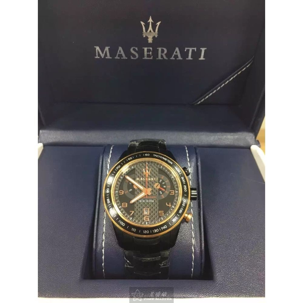 MASERATI:手錶,型號:R8873610002,男錶46mm黑錶殼黑玫瑰金色錶面精鋼錶帶款-細節圖8