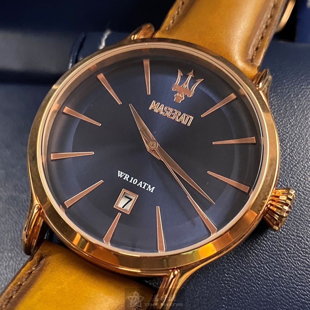 MASERATI:手錶,型號:R8851118001,男女通用錶42mm玫瑰金錶殼寶藍色錶面真皮皮革錶帶款-細節圖2