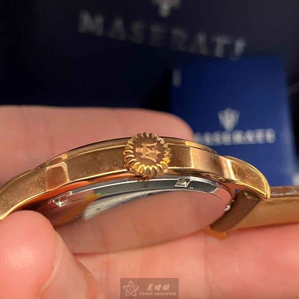 MASERATI:手錶,型號:R8851118001,男女通用錶42mm玫瑰金錶殼寶藍色錶面真皮皮革錶帶款-細節圖4
