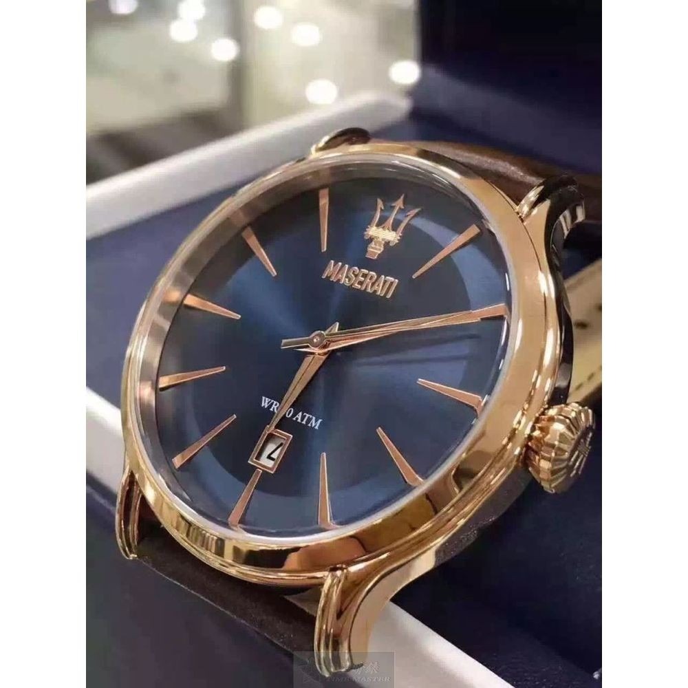 MASERATI:手錶,型號:R8851118001,男女通用錶42mm玫瑰金錶殼寶藍色錶面真皮皮革錶帶款-細節圖6