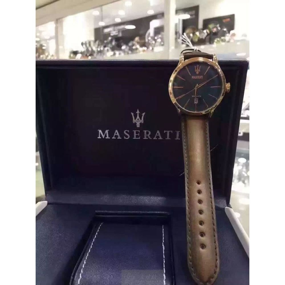 MASERATI:手錶,型號:R8851118001,男女通用錶42mm玫瑰金錶殼寶藍色錶面真皮皮革錶帶款-細節圖7