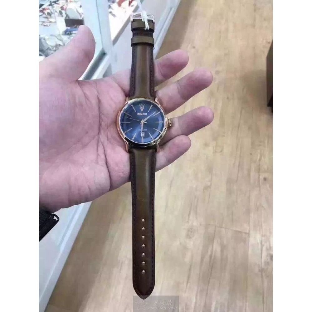 MASERATI:手錶,型號:R8851118001,男女通用錶42mm玫瑰金錶殼寶藍色錶面真皮皮革錶帶款-細節圖8