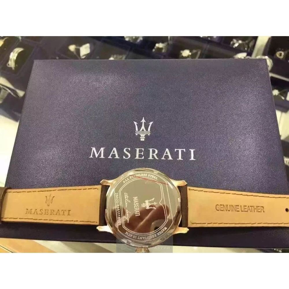 MASERATI:手錶,型號:R8851118001,男女通用錶42mm玫瑰金錶殼寶藍色錶面真皮皮革錶帶款-細節圖9