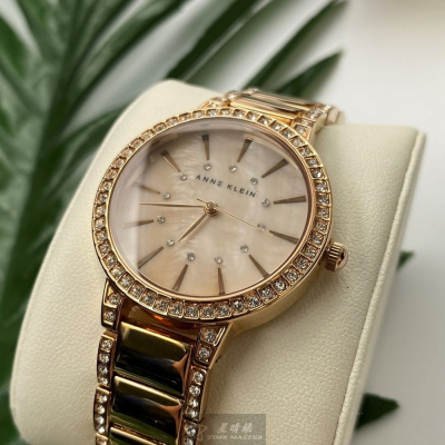 AnneKlein:手錶,型號:AN00634,女錶34mm玫瑰金錶殼粉紅色錶面精鋼錶帶款