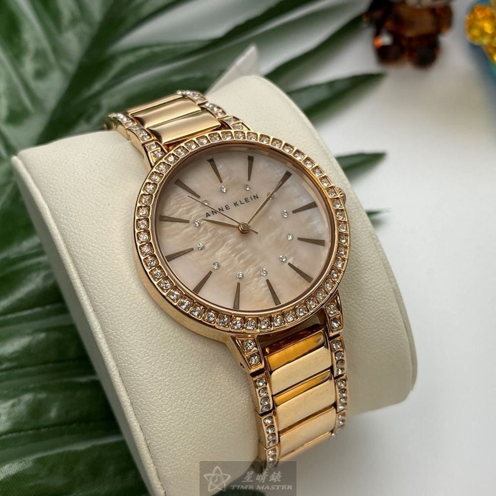 AnneKlein:手錶,型號:AN00634,女錶34mm玫瑰金錶殼粉紅色錶面精鋼錶帶款-細節圖3