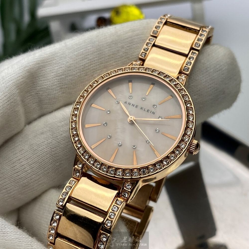 AnneKlein:手錶,型號:AN00634,女錶34mm玫瑰金錶殼粉紅色錶面精鋼錶帶款-細節圖7