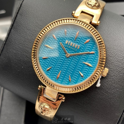 VERSUS VERSACE:手錶,型號:VV00303,女錶34mm玫瑰金錶殼水藍色錶面精鋼錶帶款