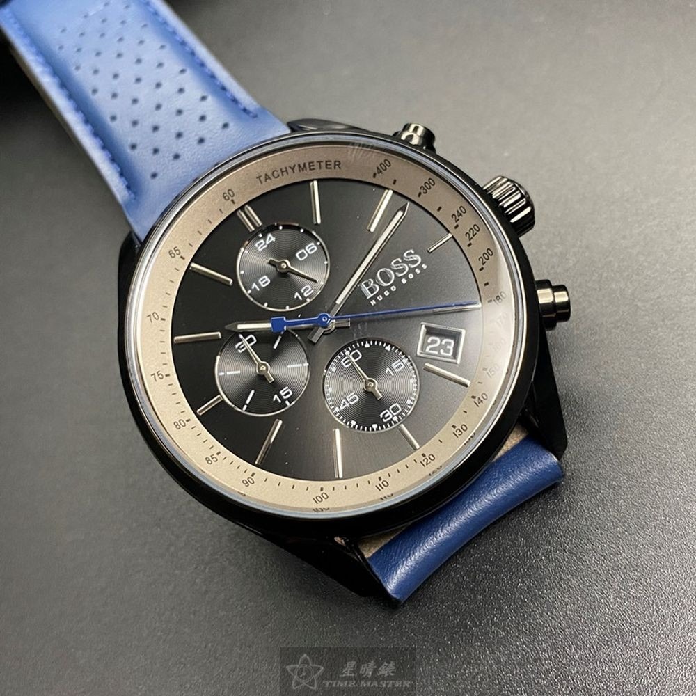 BOSS:手錶,型號:HB1513563,男女通用錶44mm黑錶殼鐵灰錶面真皮皮革錶帶款-細節圖2