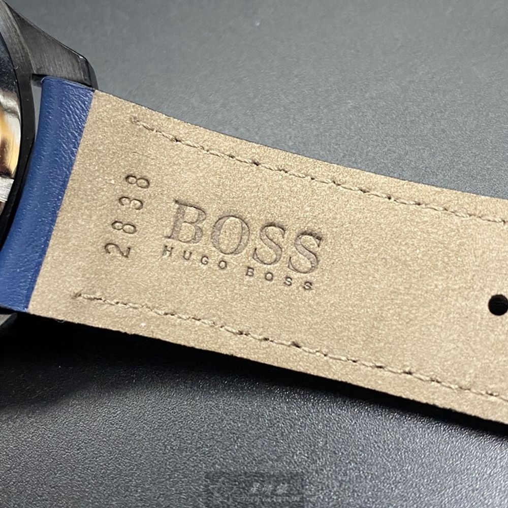 BOSS:手錶,型號:HB1513563,男女通用錶44mm黑錶殼鐵灰錶面真皮皮革錶帶款-細節圖6