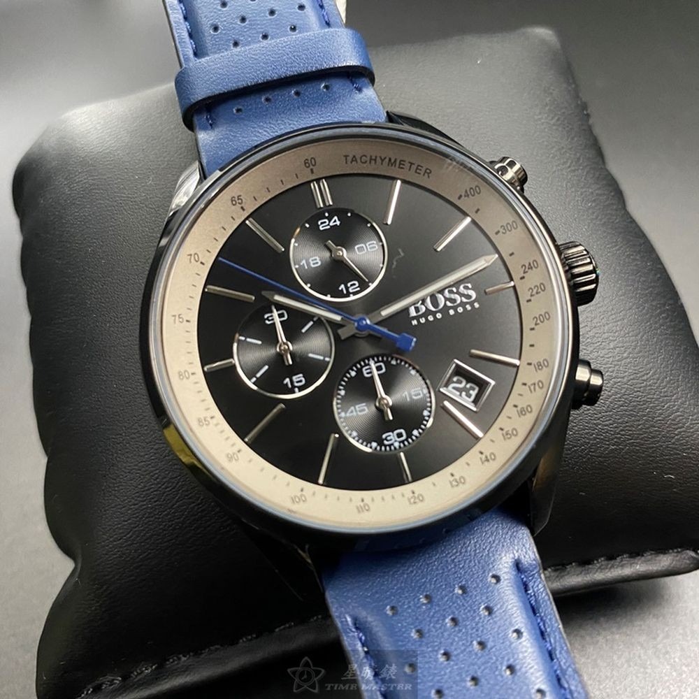 BOSS:手錶,型號:HB1513563,男女通用錶44mm黑錶殼鐵灰錶面真皮皮革錶帶款-細節圖8