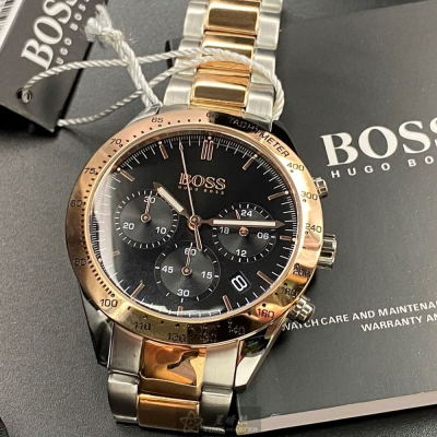 BOSS:手錶,型號:HB1513584,男錶42mm玫瑰金錶殼黑色錶面精鋼錶帶款