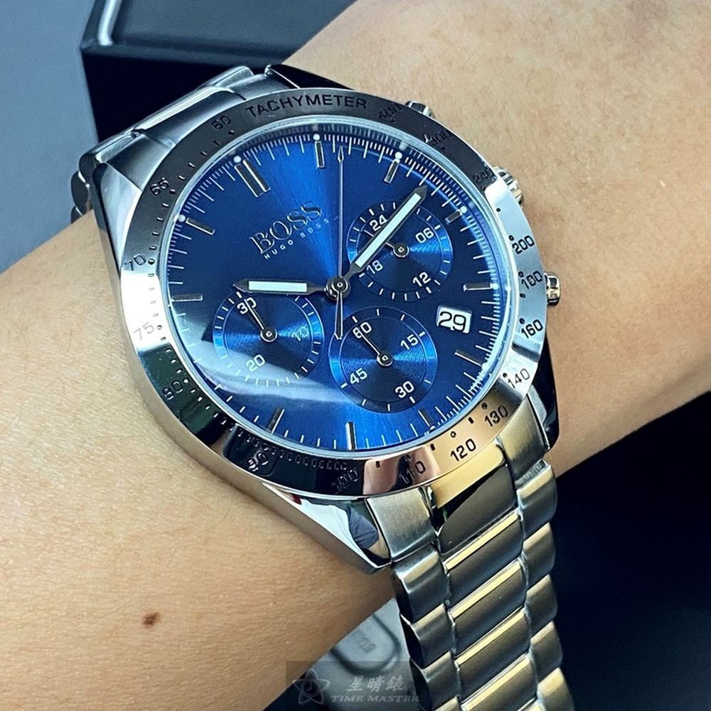 BOSS:手錶,型號:HB1513582,男錶42mm銀錶殼寶藍色錶面精鋼錶帶款-細節圖4