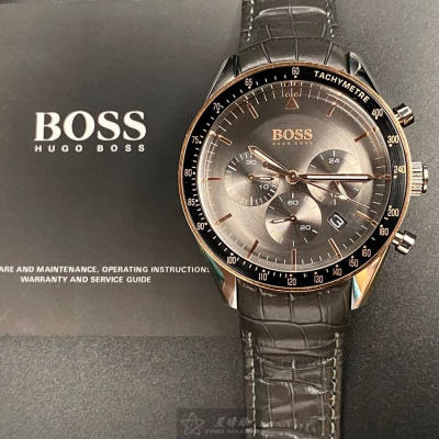 BOSS:手錶,型號:HB1513628,男女通用錶42mm古銅色錶殼古銅色錶面真皮皮革錶帶款