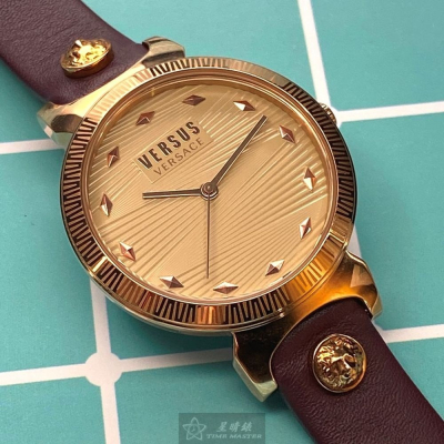 VERSUS VERSACE:手錶,型號:VV00298,女錶36mm玫瑰金錶殼香檳紅錶面精鋼錶帶款
