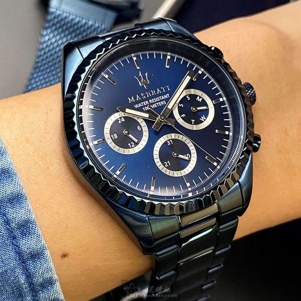 MASERATI:手錶,型號:R8853100025,男錶44mm寶藍錶殼寶藍色錶面精鋼錶帶款-細節圖3