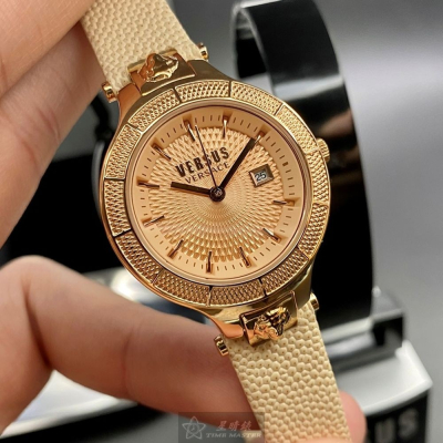 VERSUS VERSACE:手錶,型號:VV00275,女錶32mm玫瑰金錶殼玫瑰金色錶面真皮皮革錶帶款