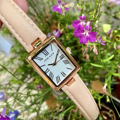 AnneKlein:手錶,型號:AN00508,女錶18mm, 22mm玫瑰金錶殼白色錶面真皮皮革錶帶款