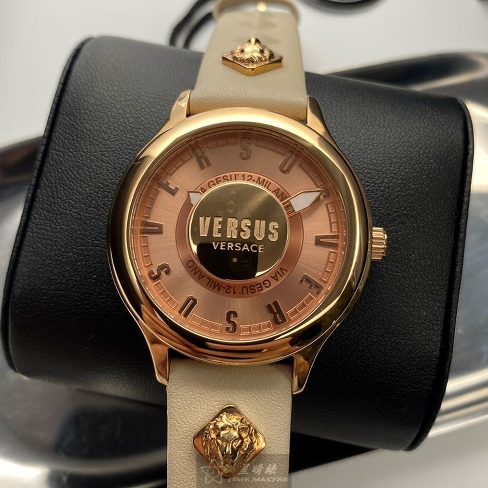 VERSUS VERSACE:手錶,型號:VV00278,女錶40mm玫瑰金錶殼粉金錶面真皮皮革錶帶款-細節圖2