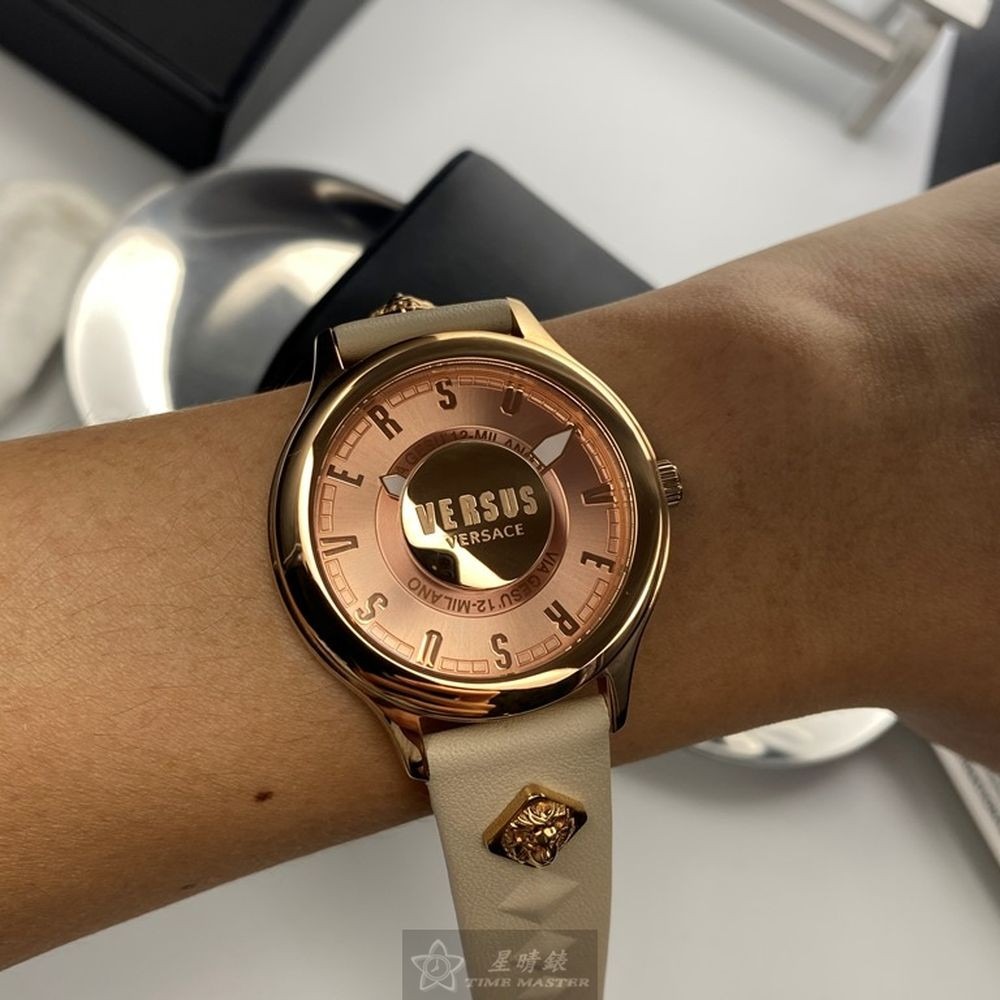 VERSUS VERSACE:手錶,型號:VV00278,女錶40mm玫瑰金錶殼粉金錶面真皮皮革錶帶款-細節圖3