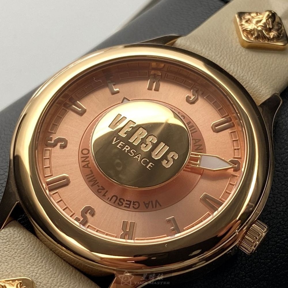 VERSUS VERSACE:手錶,型號:VV00278,女錶40mm玫瑰金錶殼粉金錶面真皮皮革錶帶款-細節圖6
