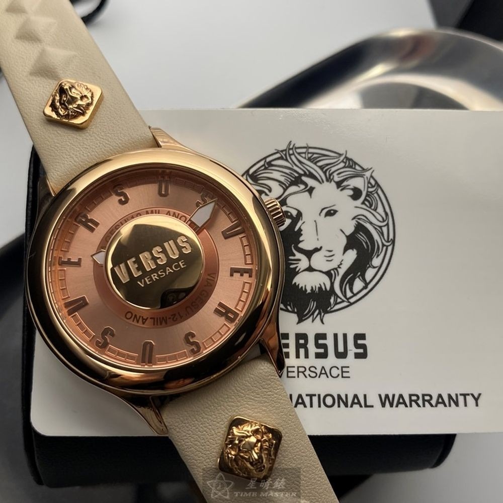 VERSUS VERSACE:手錶,型號:VV00278,女錶40mm玫瑰金錶殼粉金錶面真皮皮革錶帶款-細節圖8