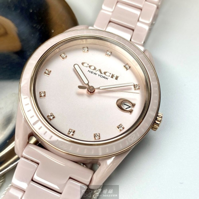 COACH:手錶,型號:CH00022,女錶36mm粉色錶殼粉色錶面陶瓷錶帶款