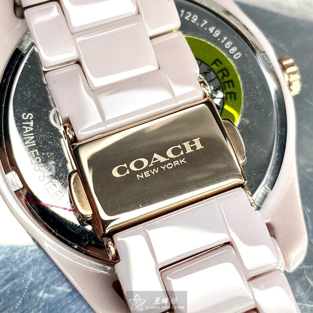 COACH:手錶,型號:CH00022,女錶36mm粉色錶殼粉色錶面陶瓷錶帶款-細節圖5