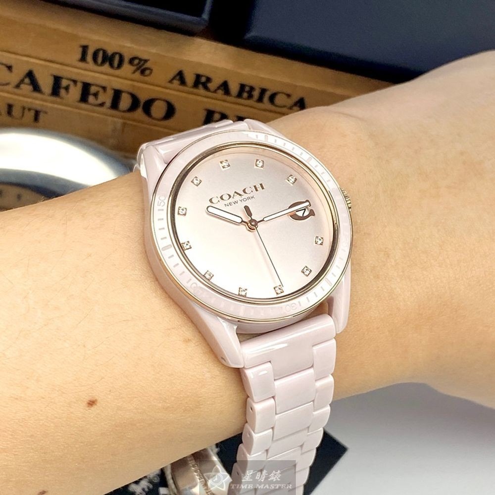 COACH:手錶,型號:CH00022,女錶36mm粉色錶殼粉色錶面陶瓷錶帶款-細節圖8