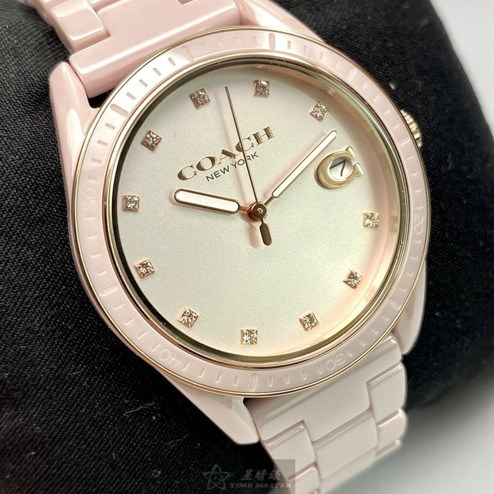 COACH:手錶,型號:CH00022,女錶36mm粉色錶殼粉色錶面陶瓷錶帶款-細節圖9