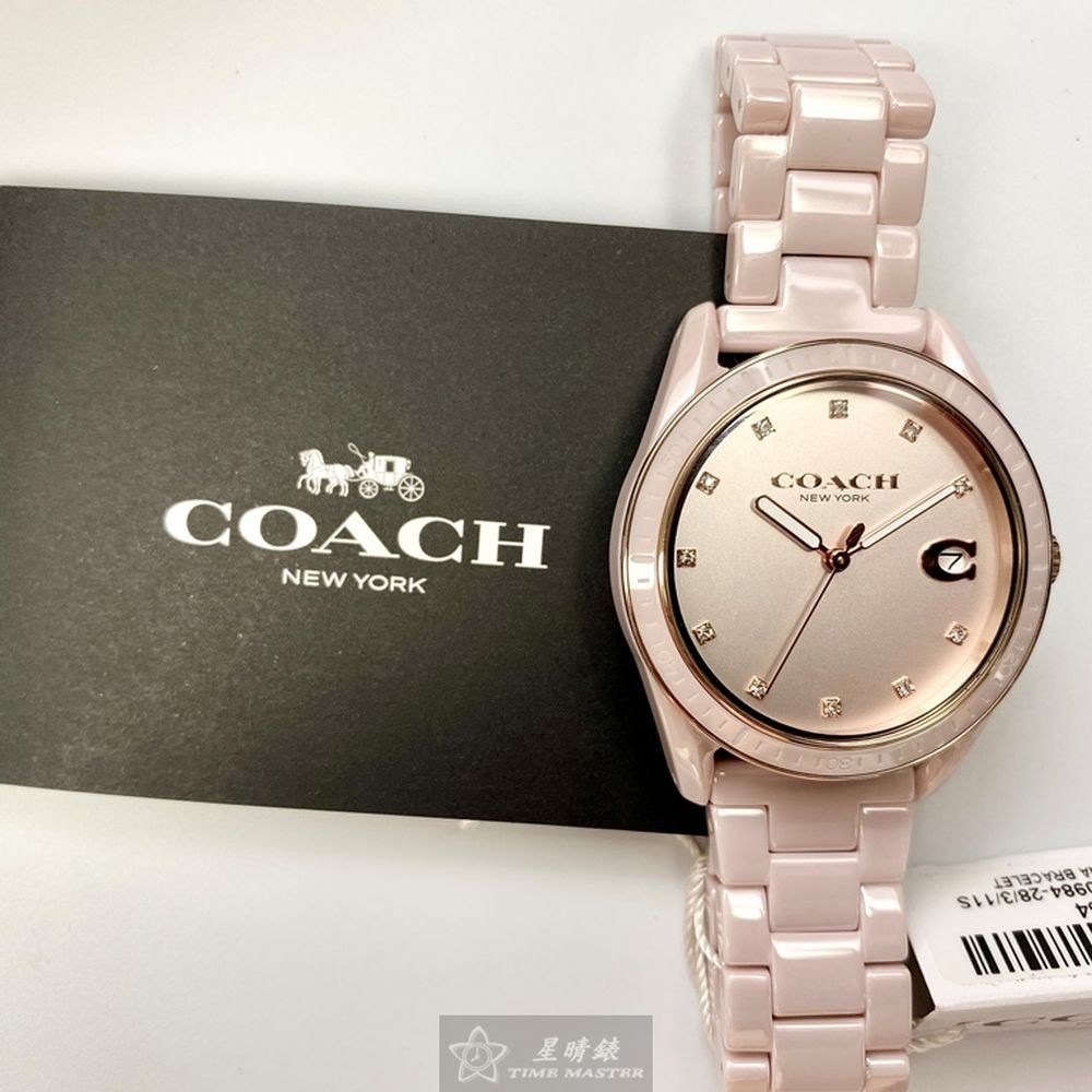 COACH:手錶,型號:CH00022,女錶36mm粉色錶殼粉色錶面陶瓷錶帶款-細節圖11