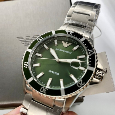 ARMANI:手錶,型號:AR00011,男錶42mm銀綠色錶殼墨綠色錶面精鋼錶帶款