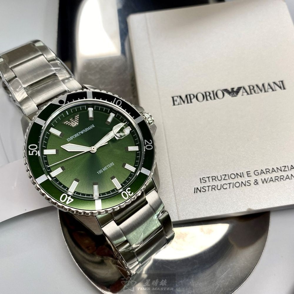 ARMANI:手錶,型號:AR00011,男錶42mm銀綠色錶殼墨綠色錶面精鋼錶帶款-細節圖2