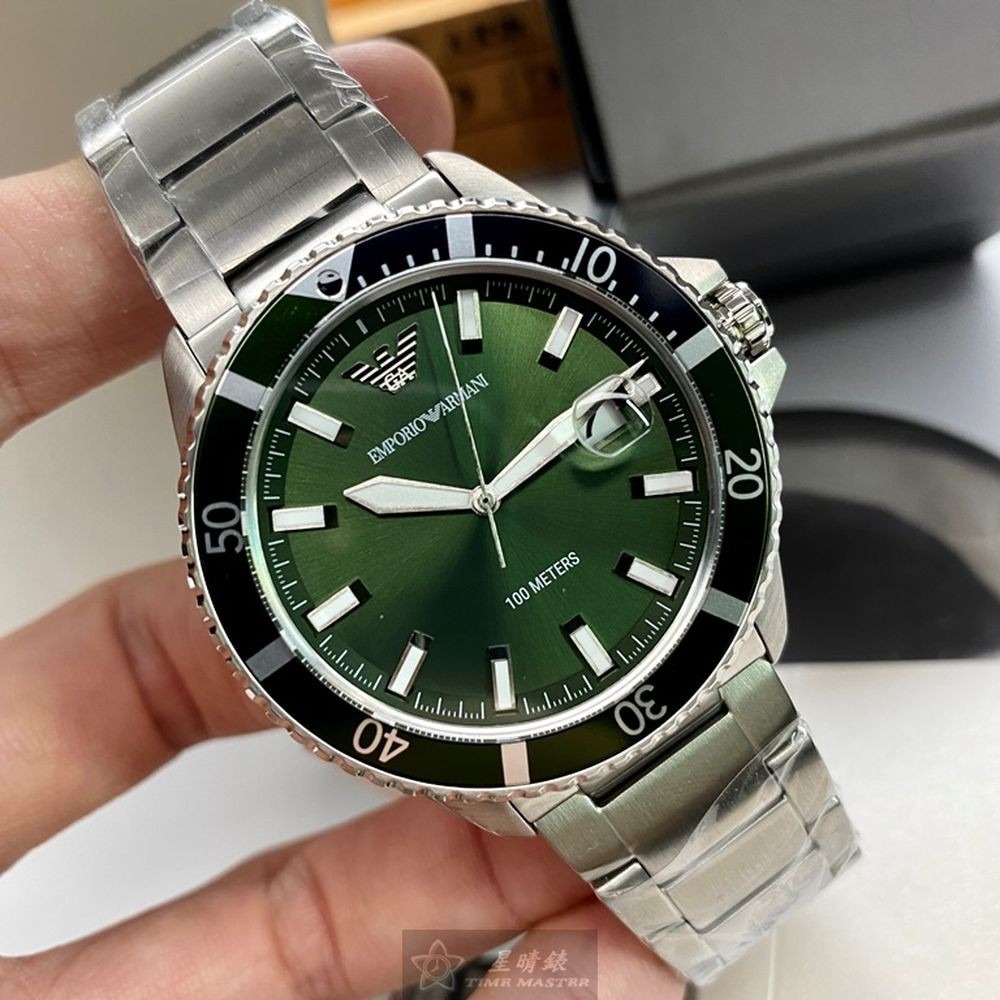 ARMANI:手錶,型號:AR00011,男錶42mm銀綠色錶殼墨綠色錶面精鋼錶帶款-細節圖3