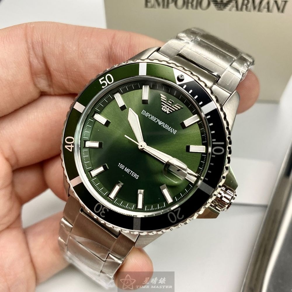 ARMANI:手錶,型號:AR00011,男錶42mm銀綠色錶殼墨綠色錶面精鋼錶帶款-細節圖4