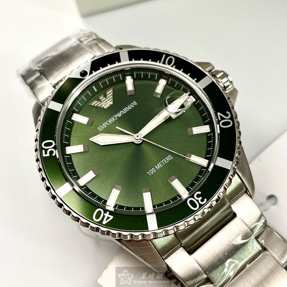 ARMANI:手錶,型號:AR00011,男錶42mm銀綠色錶殼墨綠色錶面精鋼錶帶款-細節圖5