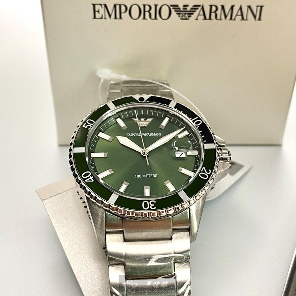 ARMANI:手錶,型號:AR00011,男錶42mm銀綠色錶殼墨綠色錶面精鋼錶帶款-細節圖6