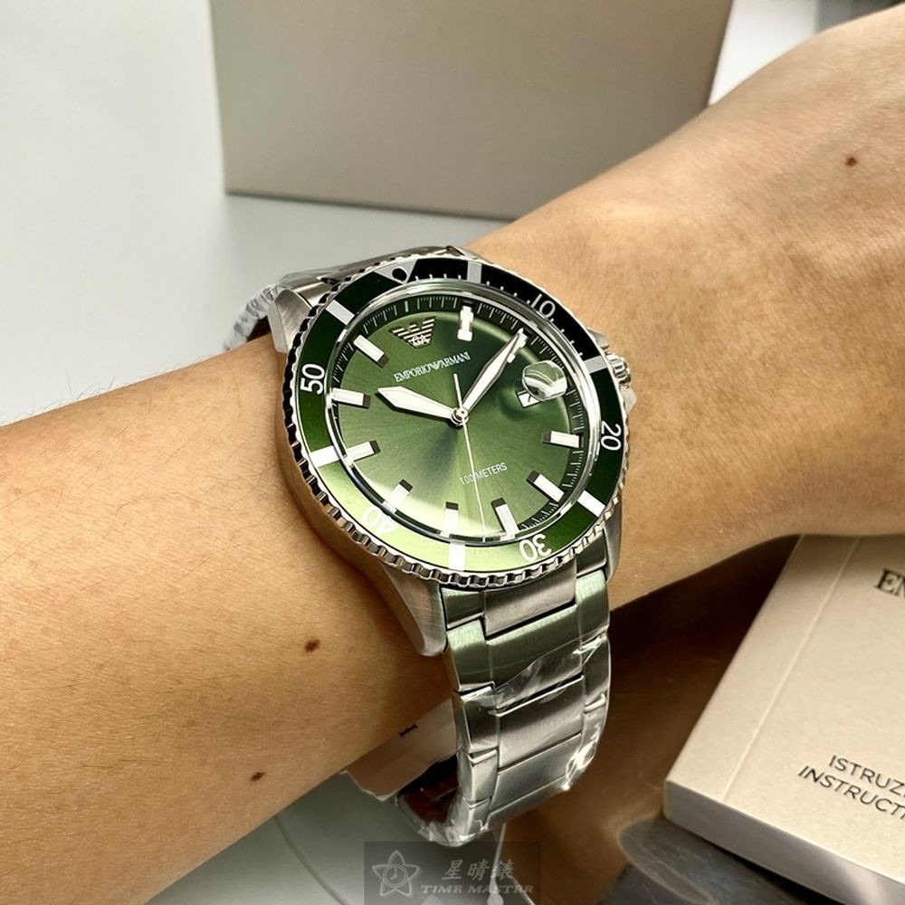 ARMANI:手錶,型號:AR00011,男錶42mm銀綠色錶殼墨綠色錶面精鋼錶帶款-細節圖7