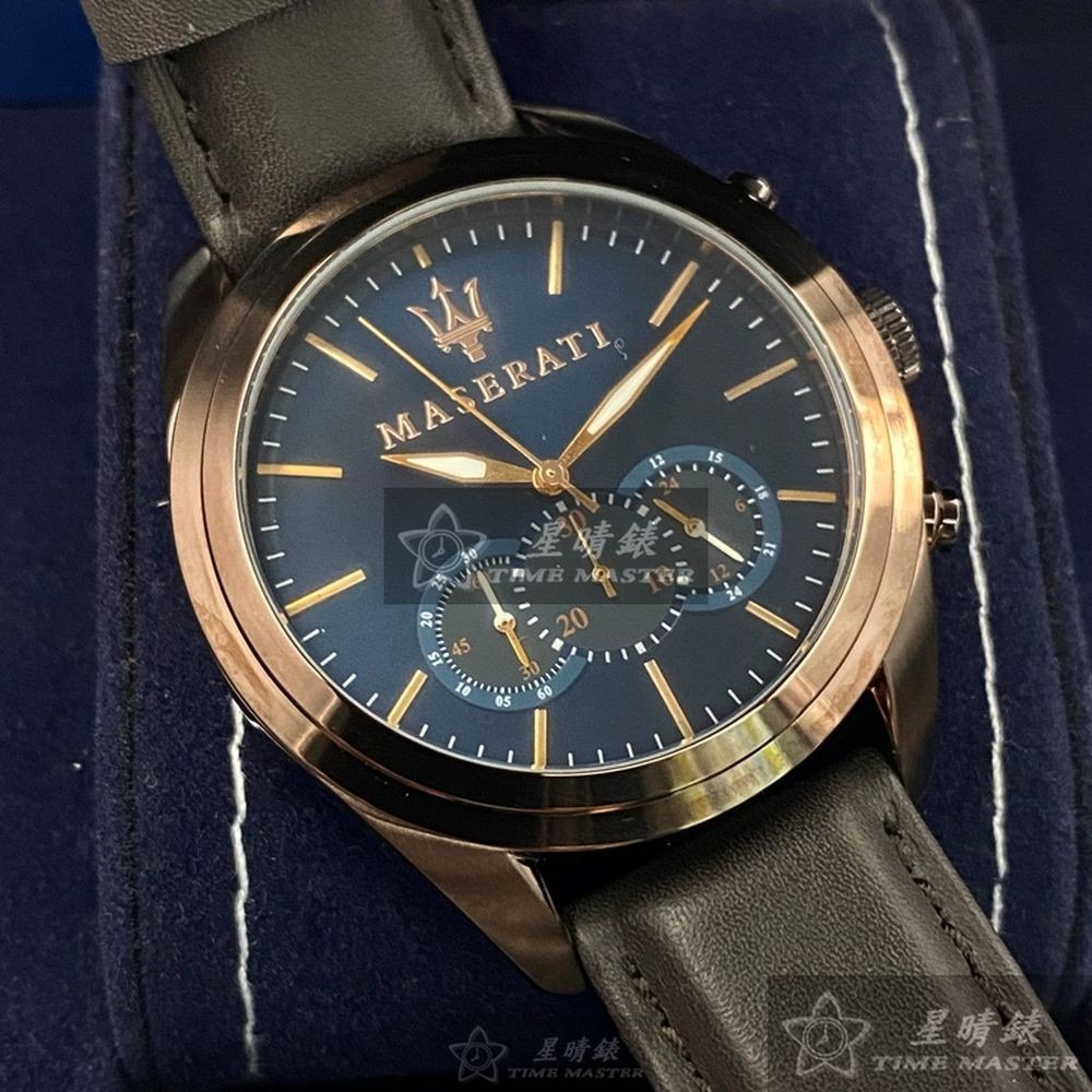 MASERATI:手錶,型號:R8871612008,男女通用錶46mm古銅色錶殼寶藍色錶面真皮皮革錶帶款-細節圖2