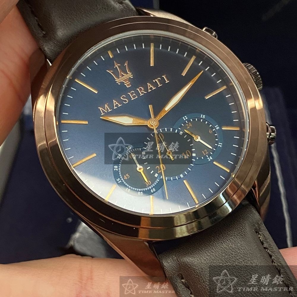 MASERATI:手錶,型號:R8871612008,男女通用錶46mm古銅色錶殼寶藍色錶面真皮皮革錶帶款-細節圖3