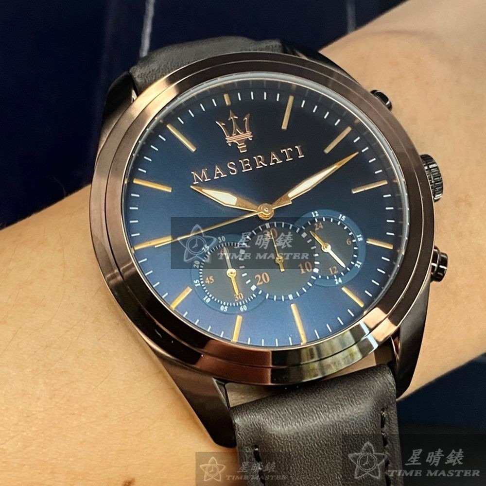 MASERATI:手錶,型號:R8871612008,男女通用錶46mm古銅色錶殼寶藍色錶面真皮皮革錶帶款-細節圖4