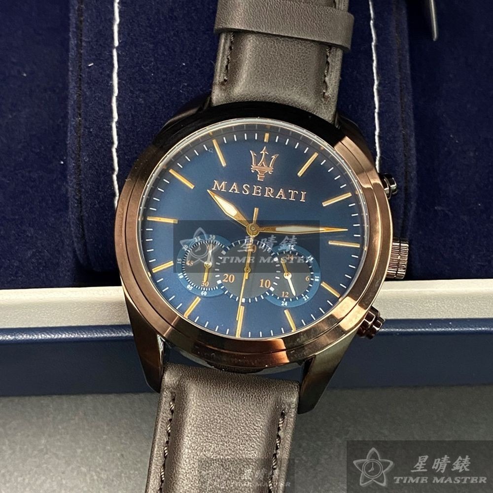 MASERATI:手錶,型號:R8871612008,男女通用錶46mm古銅色錶殼寶藍色錶面真皮皮革錶帶款-細節圖9