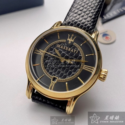 MASERATI:手錶,型號:R8851118501,女錶34mm金色錶殼黑色錶面真皮皮革錶帶款