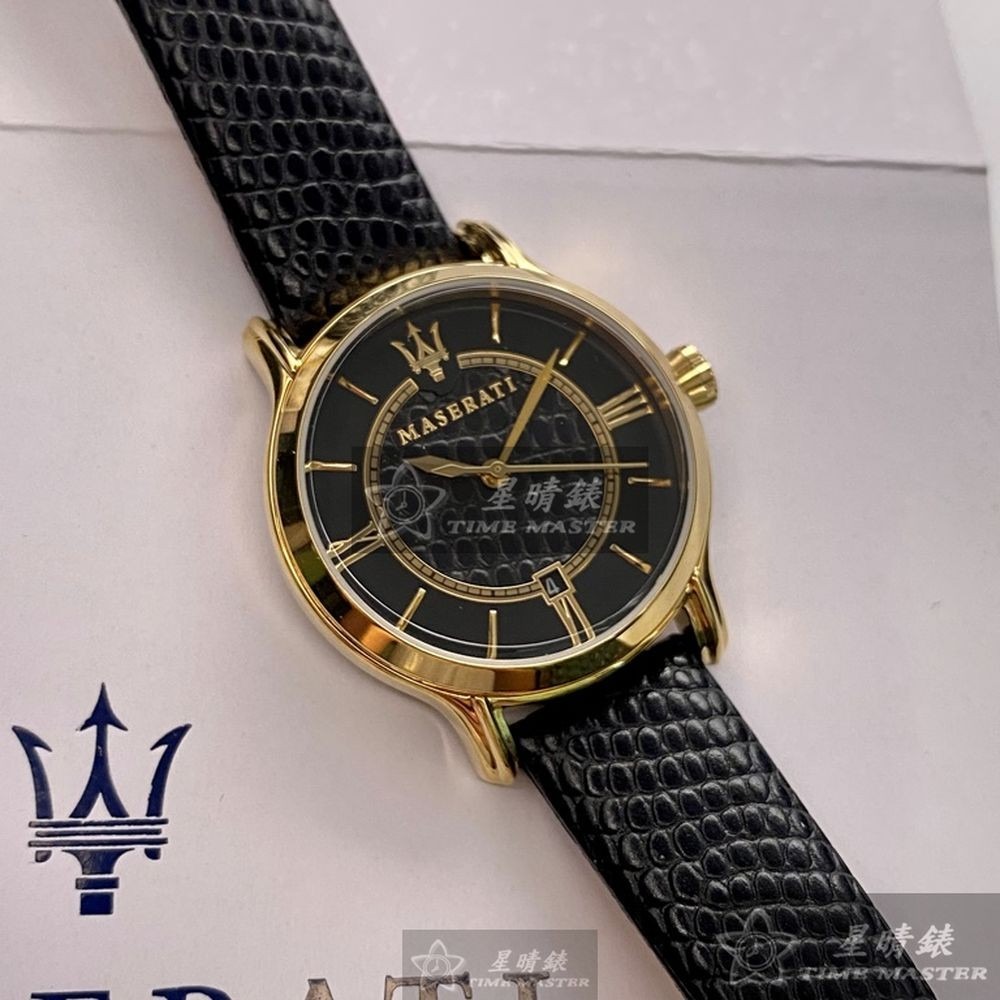 MASERATI:手錶,型號:R8851118501,女錶34mm金色錶殼黑色錶面真皮皮革錶帶款-細節圖2
