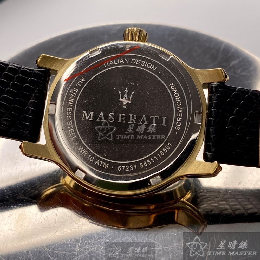 MASERATI:手錶,型號:R8851118501,女錶34mm金色錶殼黑色錶面真皮皮革錶帶款-細節圖4