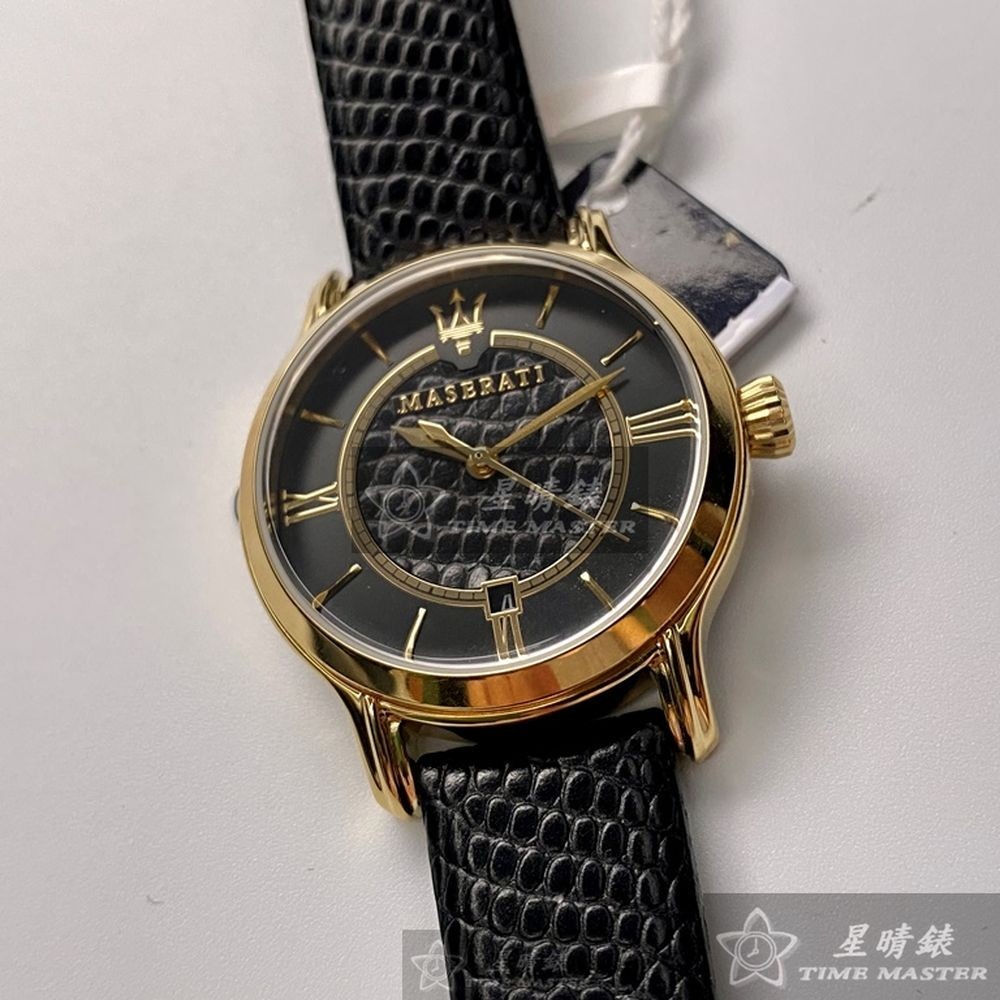MASERATI:手錶,型號:R8851118501,女錶34mm金色錶殼黑色錶面真皮皮革錶帶款-細節圖6
