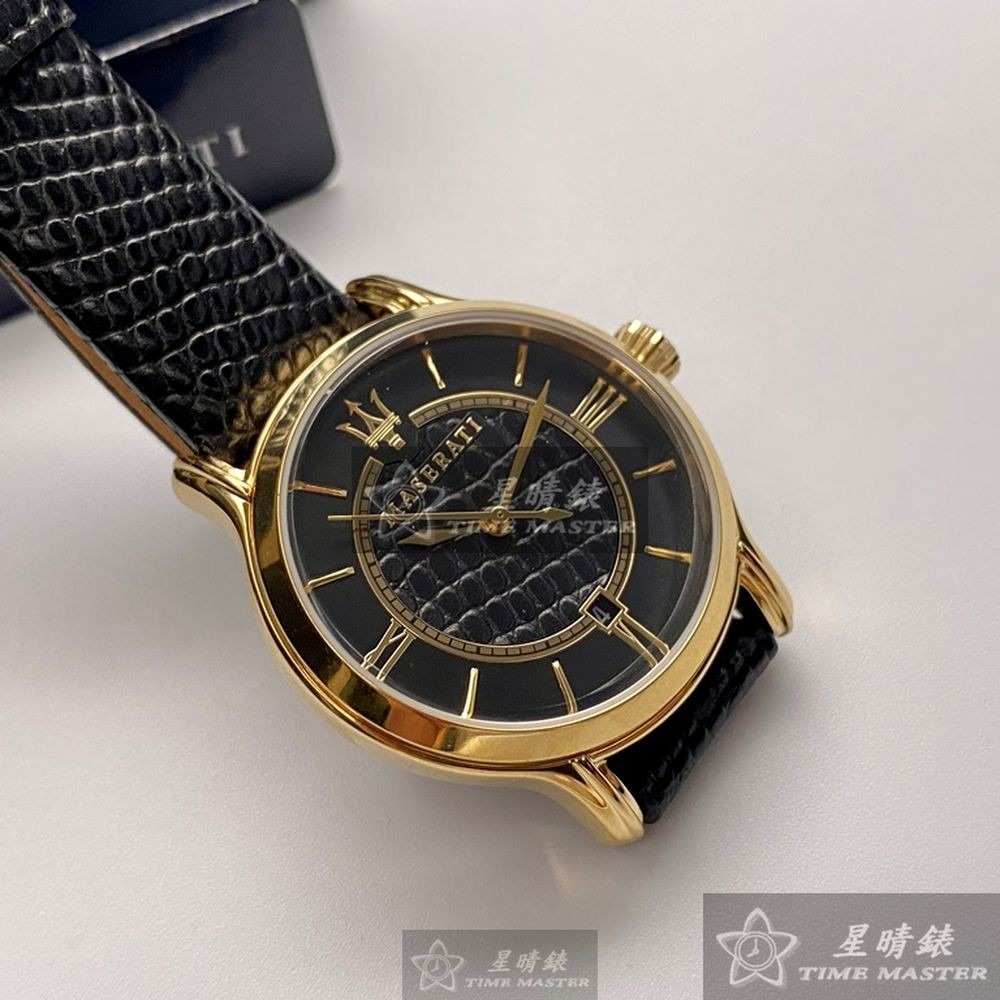 MASERATI:手錶,型號:R8851118501,女錶34mm金色錶殼黑色錶面真皮皮革錶帶款-細節圖7