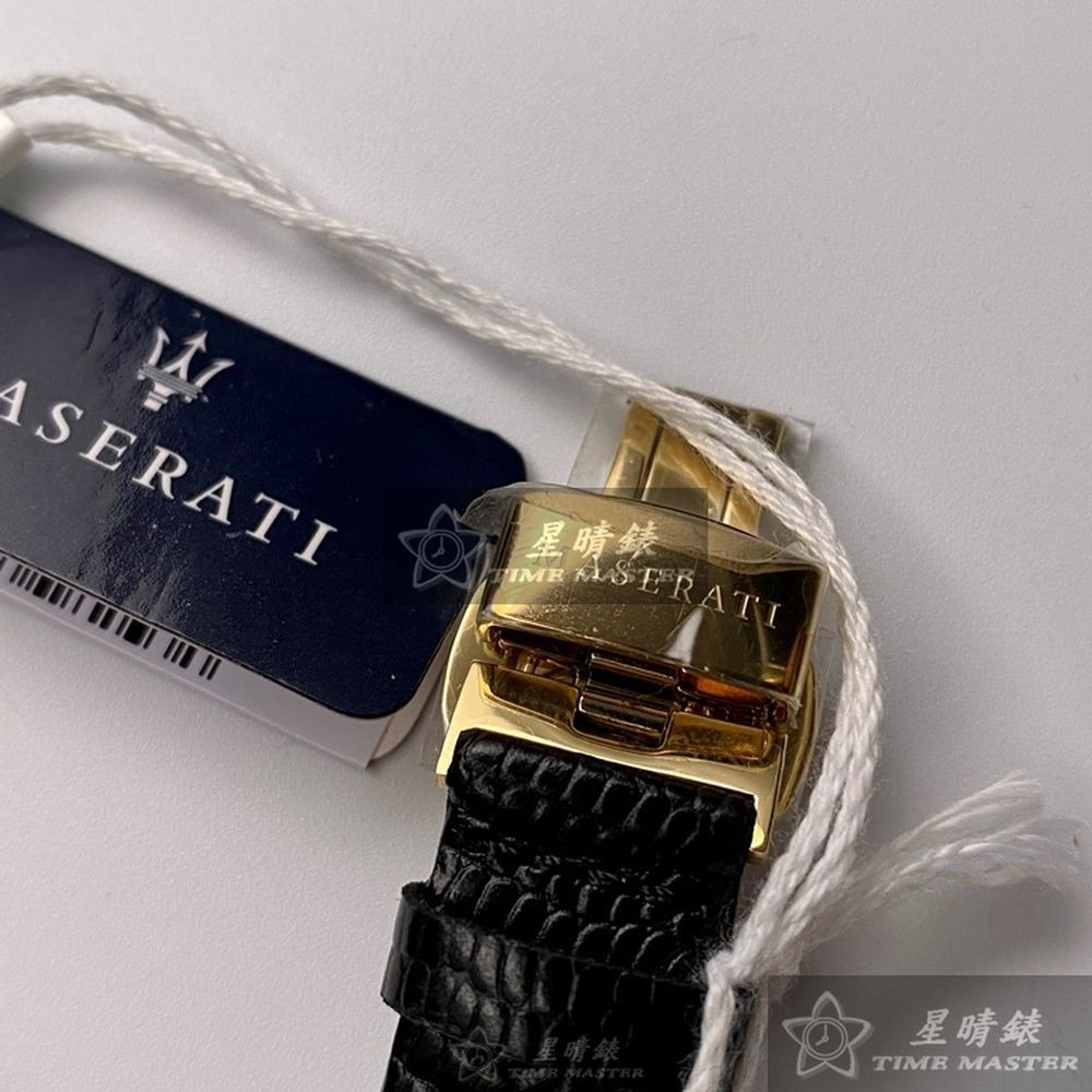 MASERATI:手錶,型號:R8851118501,女錶34mm金色錶殼黑色錶面真皮皮革錶帶款-細節圖9