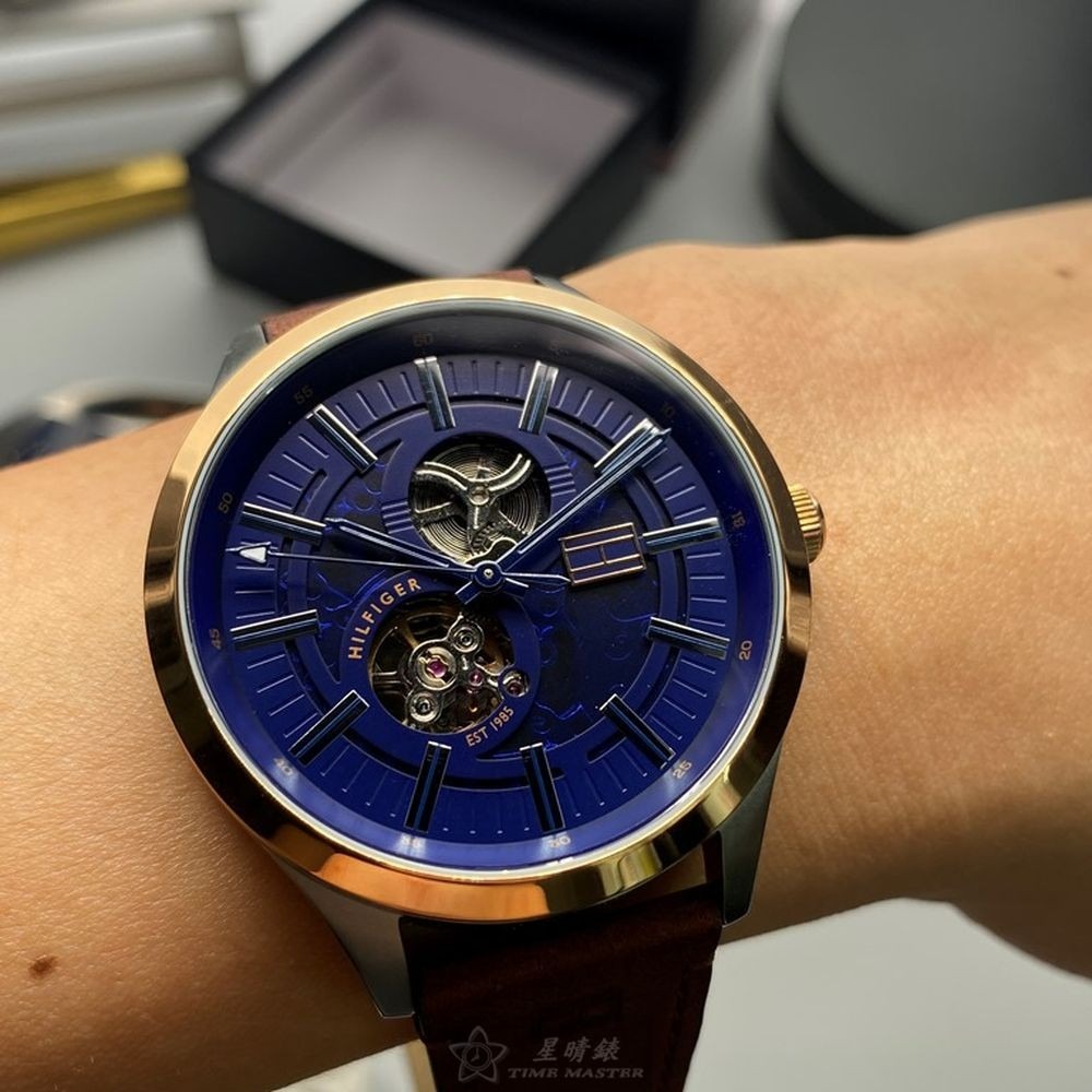 TommyHilfiger:手錶,型號:TH00025,男女通用錶44mm玫瑰金錶殼寶藍色錶面真皮皮革錶帶款-細節圖9