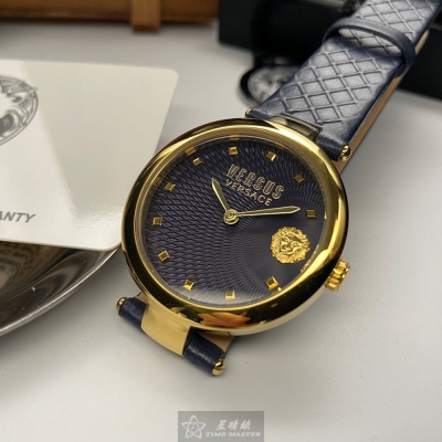 VERSUS VERSACE:手錶,型號:VV00294,女錶36mm寶藍錶殼黑色錶面真皮皮革錶帶款